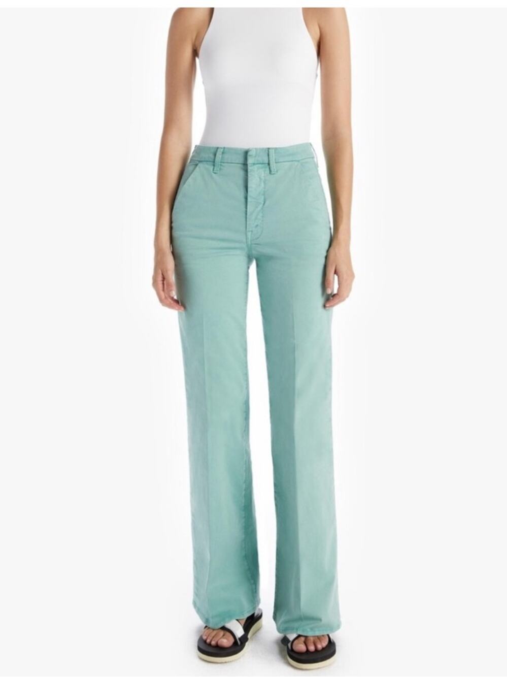 Mother Denim Women’s The Roller Prep Killing Time Deep Sea Green Wide Leg Pants